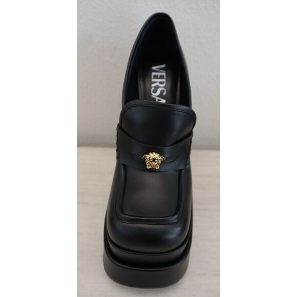 VERSACE WMN Sz 40 US 8.5 Black Mocassino Vitellino Leather High Heel Pumps - Picture 9 of 16